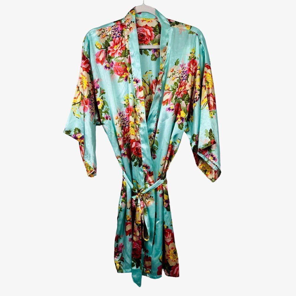 Floral Silky Blue Night Robe